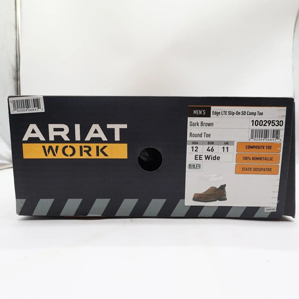 Ariat Work Edge LTE Slip-On Work Shoes Men 12 EE Wide Comp Toe Brown NWT
